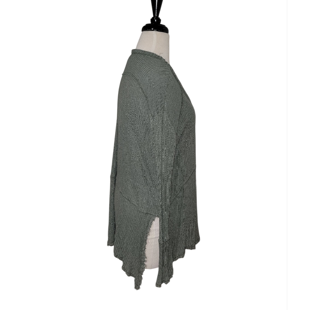 Free People Sage Green Raw Hem Deep V Tunic Style Women's Top - Picture 4 of 5